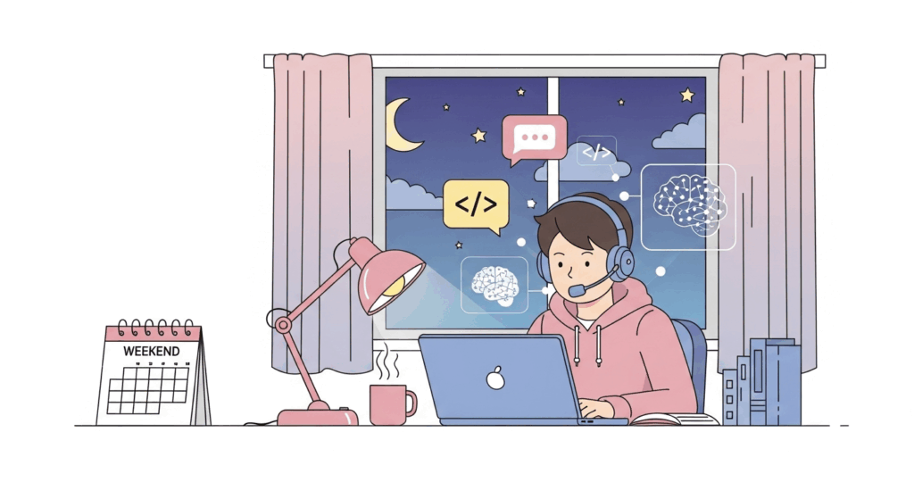 夜や週末に学ぶ姿を象徴したイメージ。